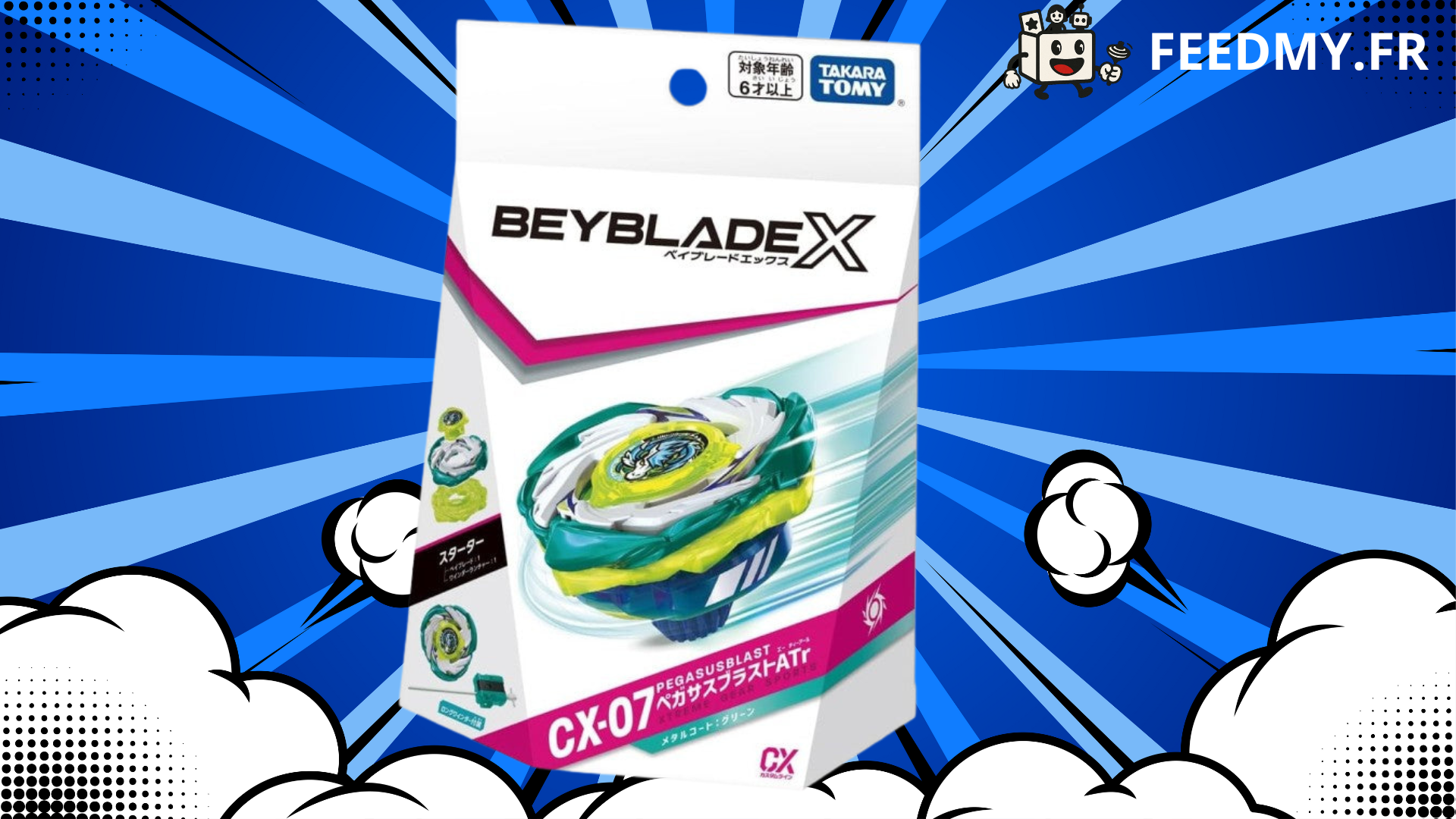 Takara Tomy Beyblade X – CX-07 Starter PegasusBlast Atr (Toupie d’attaque récente, édition 2025)